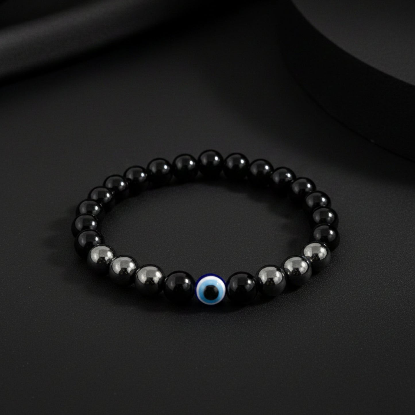 Natural Hematite Evil Eye Bracelet