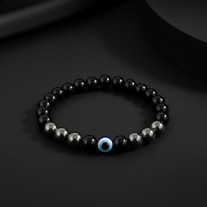 Natural Hematite Evil Eye Bracelet