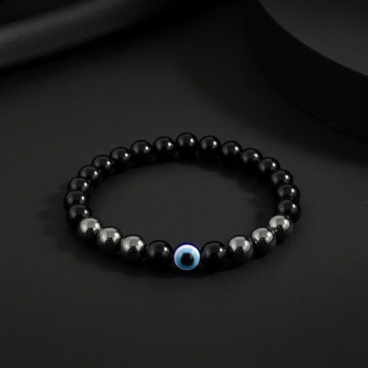 Natural Hematite Evil Eye Bracelet