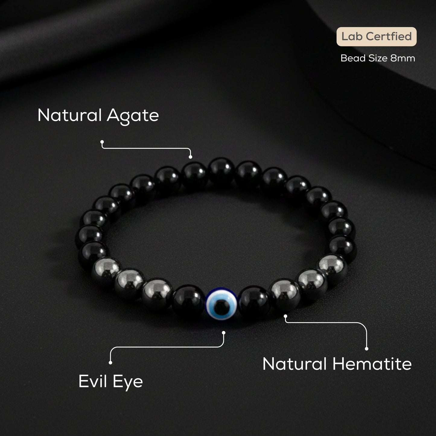 Natural Hematite Evil Eye Bracelet
